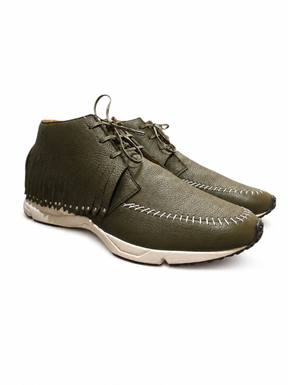 BUSCEMI | Olive Green Leather Fringe Chukka High Top Sneakers EU 45 US 12